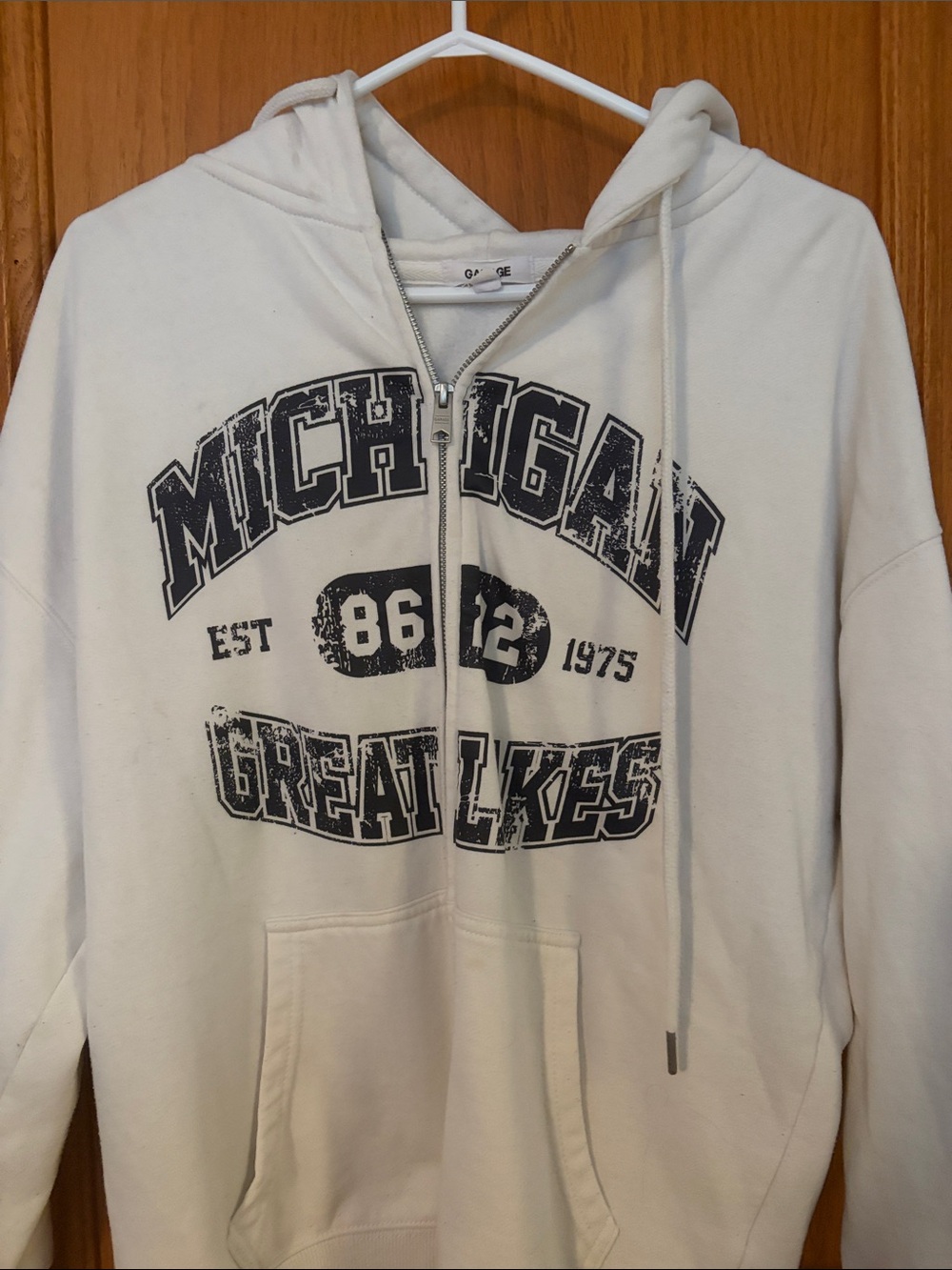 Garage Cream Zip Hoodie with Navy Graphic